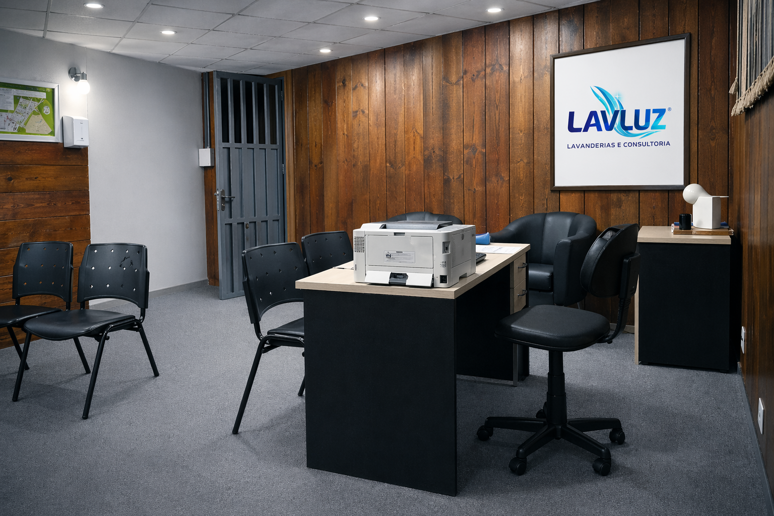 Ambiente técnico limpo com operação de lavanderia e controle de contaminação
